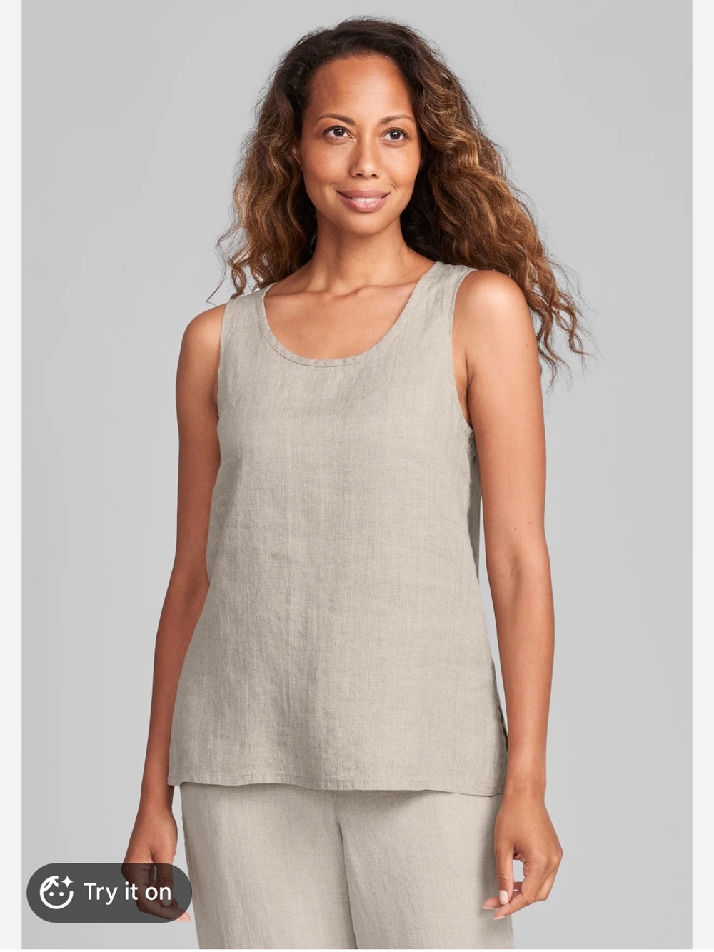 FLAX Fundamental 100% Linen Tank Top P Taupe Relaxed Fit Lagenlook Minimalist